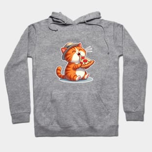 cute cat fat eat pizza slice cartoon illustration Hoodie